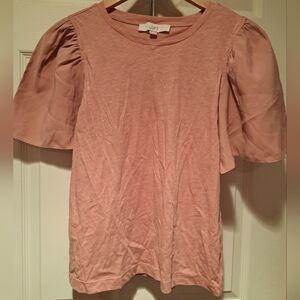 LOFT Women's Pink Puff Sleeve Top